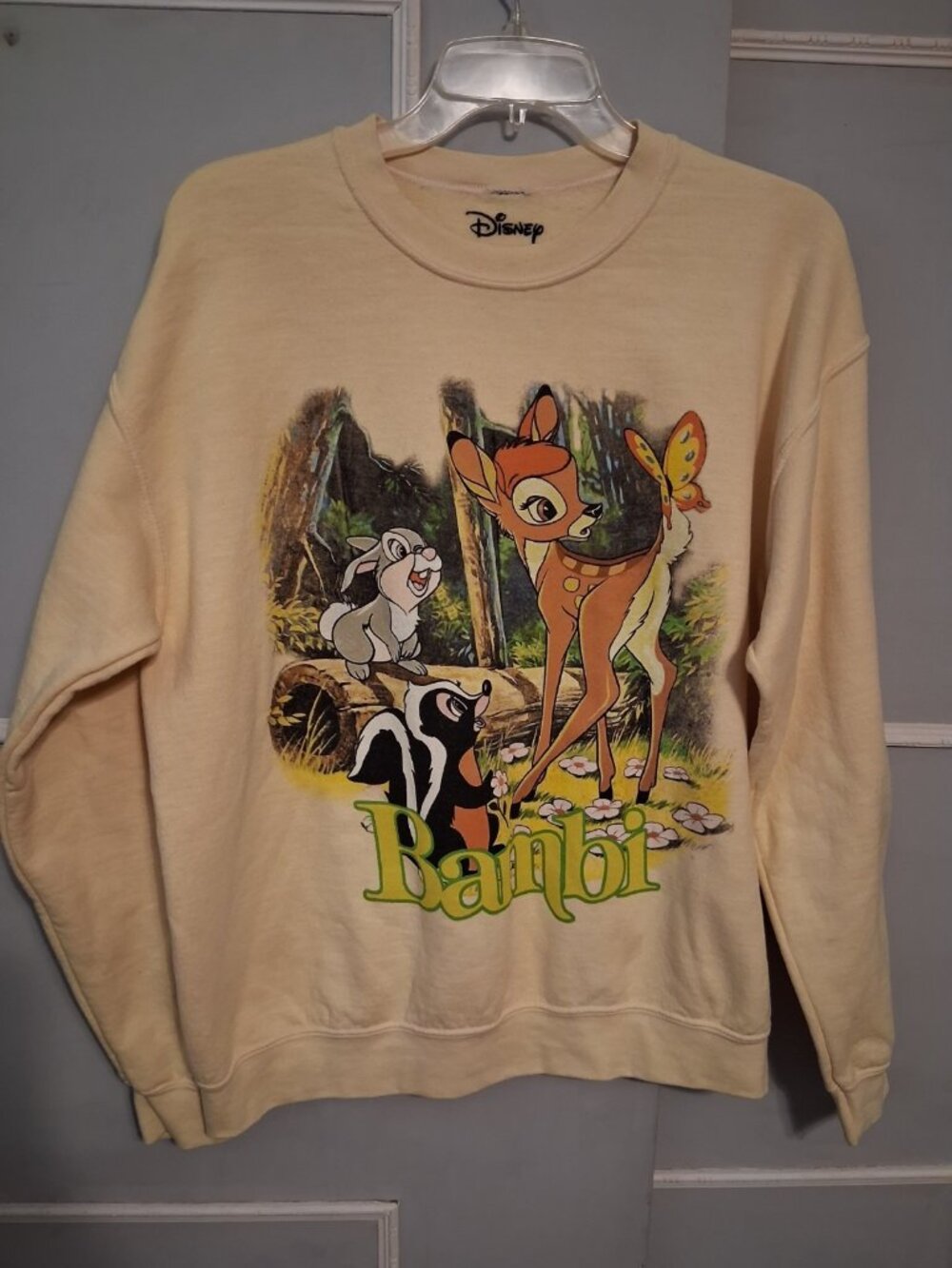 Disney Bambi Sweatshirt Women’s Size S Bambie Thumber Flower Yellow